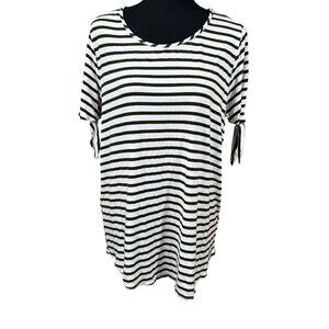Green Envelope Rayon Black White Striped Short Sleeve Pullover Size 1X